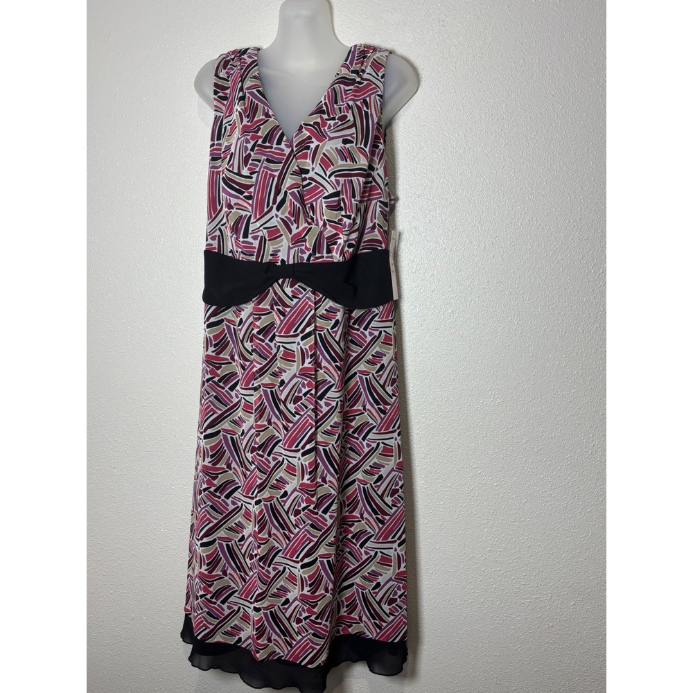 Dressbarn Woman colorful Abstract Print Bow Waist V-Neck Midi Dress 20W NWT